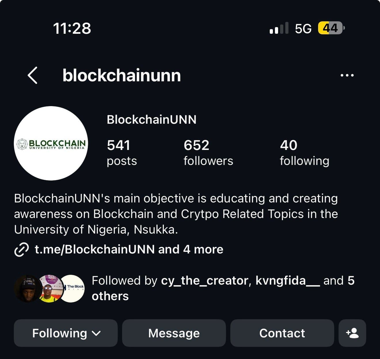 BlockchainUNN Instagram account