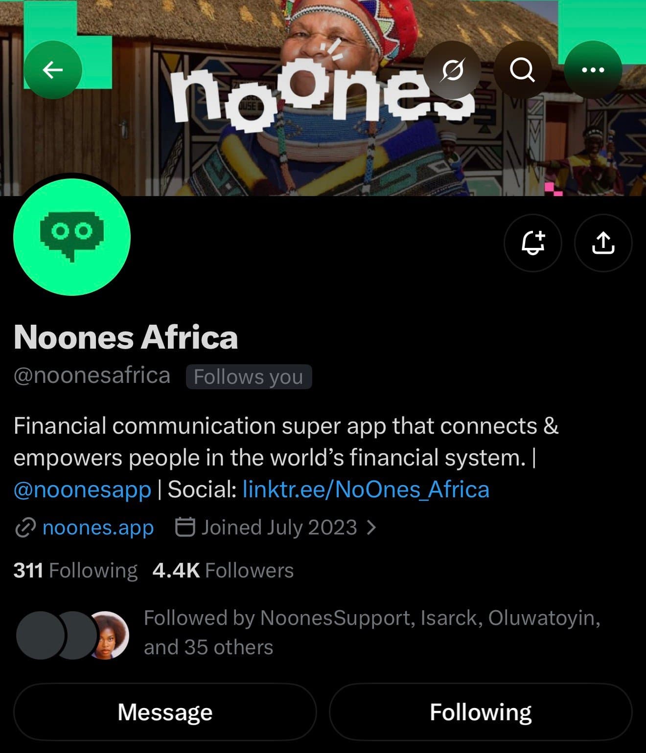 NoOnes Africa X (Twitter) account